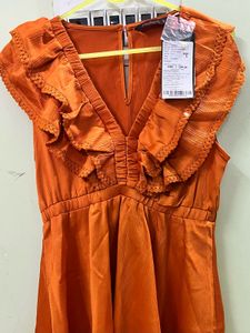DressBerry Rust Orange Ruffle Mini Dress
