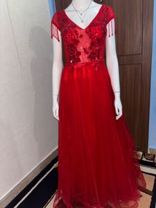 Red Embellished Evening Gown