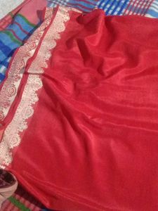 Elegant Red Saree with Border