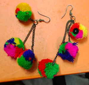 Multicolored PomPom Earrings