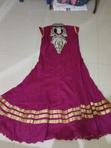 Elegant Pink &amp; Gold Anarkali Dress