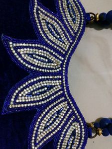 Blue Velvet Handbag With Diamonds Design