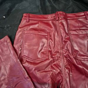 Burgundy |cherry red Faux Leather Pants|korean