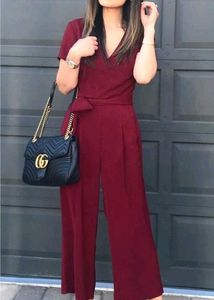 Burgundy V-Neck Jumpsuit