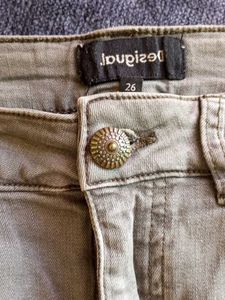 Olive Green Embroidered Denim Skirt