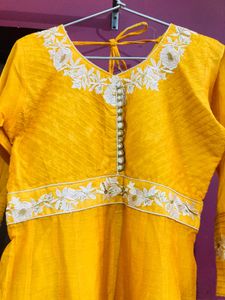 Yellow Anarkali Kurta Pant Set