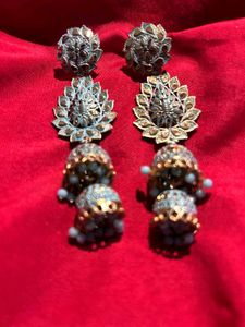 Teal Jhumka Earrings