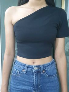 Black One-Shoulder Crop Top