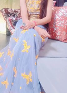 Gown In Yellow And Grey Colour
