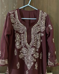 New Mirror Work Chikankari Kurti With Inner