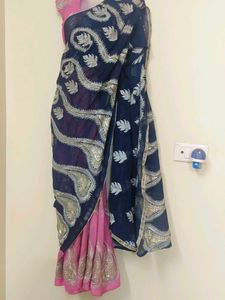 pure Georgette saree with stitch blouse