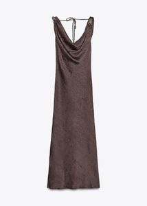 ZARA Crinkle- Effect Satin MIDI Dress