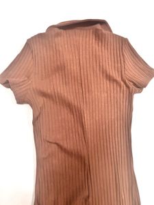 H&amp;M Brown Ribbed Polo Dress