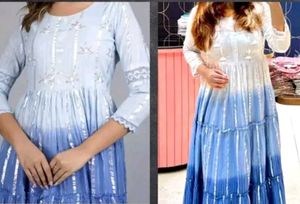 Blue Cotton Ethnic Long Gown