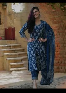 Elegant Blue Printed Kurta Set