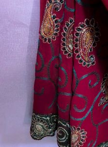 New Elegant Maroon Embroidered Saree
