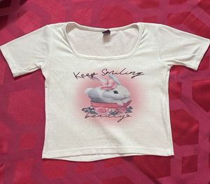 White Bunny Graphic Crop Top