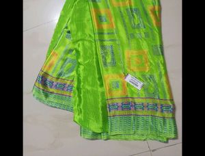 Parrot Green Crepe Butter Silk Saree
