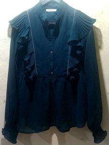 Sheer Ruffle Top Blue