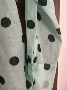 Sea Green Polka Dots Collared Shirt With Net Desig