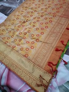 Silk Saree Printed With Red Border