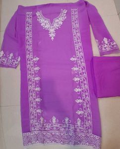 Ele Purple chickenkari semi stitched dress materia