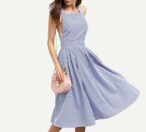 Striped Backless Midi Dress