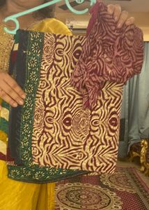 French Crepe Printed Saree With Stitched Blouse