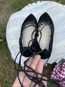 Black Lace-Up Flats