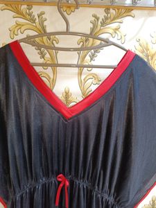 Honeymoon Night Gown - Black Satin Kaaftan