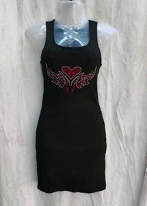 15412. Black Rhinestone Heart Tank Dress