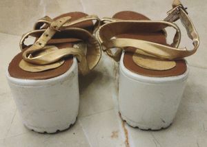 Block Heels Sandals With Golden Straps