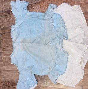 Denim Off Shoulder Peplum Crop Top