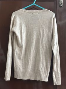 Beige V-Neck Knit Sweater