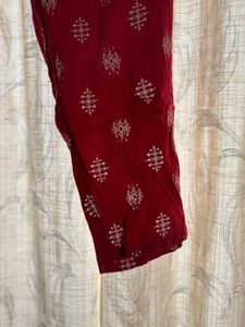 Red Print Button-Down Top And Pant Set
