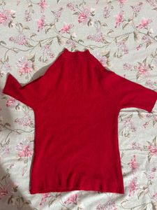 Red Ribbed Mock Neck Top