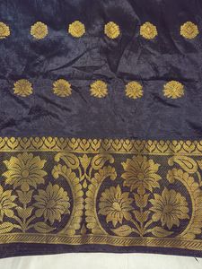 Black And Golden Banarasi Zari Work Fabric