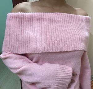 Pinterest Pink Off-Shoulder Knit Sweater Top🌸