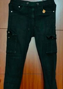 Black Cargo Style Denim Pants
