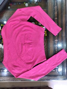 Pink Crop Full Sleeves Shrug