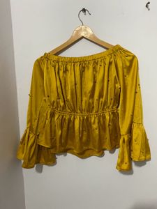 Chic Gold Mustard Off-Shoulder Top
