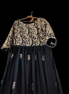 Ethnic Black Georgette With Gold Thread Work Gown