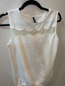 White Textured Sleeveless Top