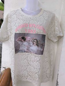 Lace T-shirt with Graphic Print