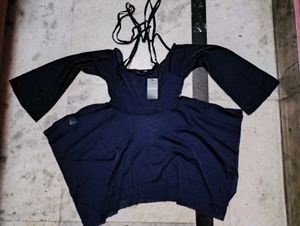 New Sheer Blue Cold Shoulder Top Bargainable