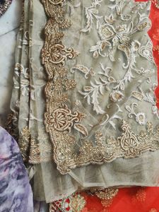 Grey 🩶 Heavy Embroidery Work Saree Net