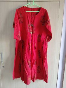 Red Floral Print KURTA AND PAJAMA SET