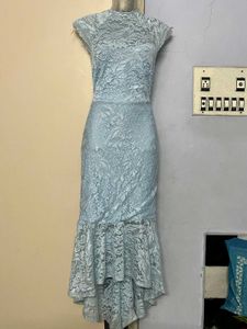 Elegant Light Blue Lace fish cut Dress