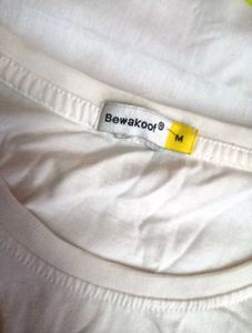 BEWAKOOF Branded White T-Shirt Pure Cotton