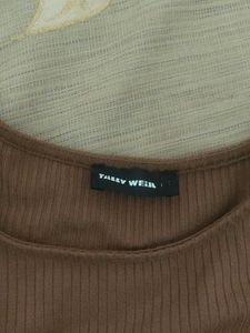 Brown Ribbed Cutout Top